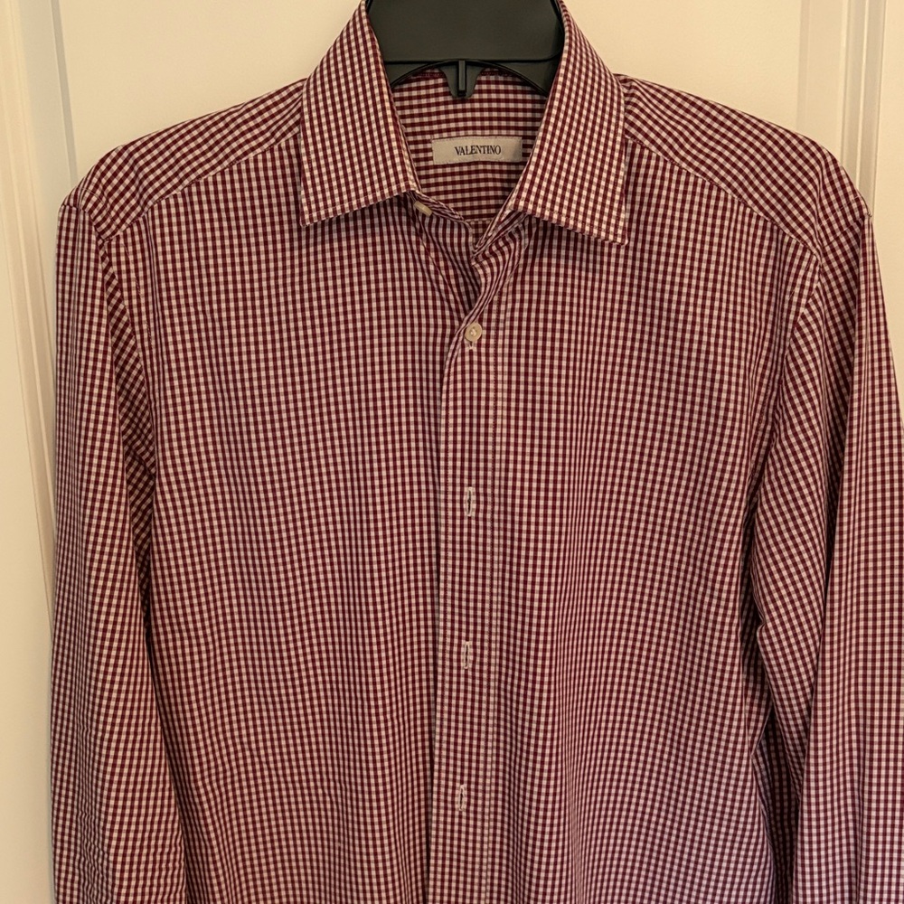 Valentino Men's Burgundy Checkered Button-Down Shirt